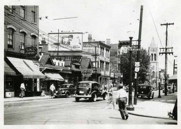 Historic, bustling Gilbert Avenue at E. McMillan Street (photograph undated).